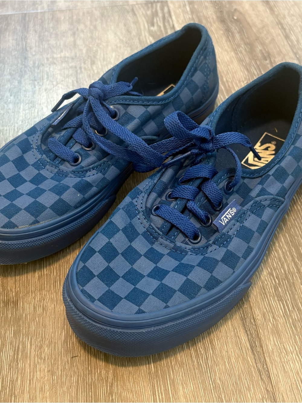 Vans Kids Checkerboard Lace-Up Sneakers in Blue Size 3